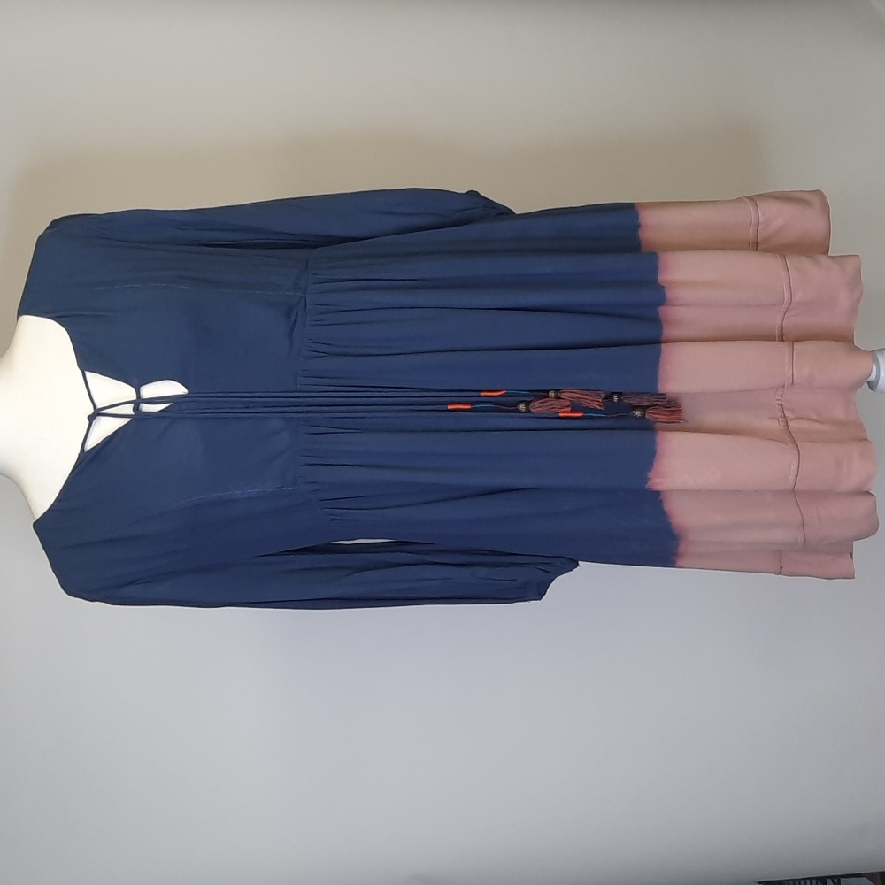 Anthropologie Holding Horses Blue Pink Ombre Tassel Closure Boho Dress, Size 4P